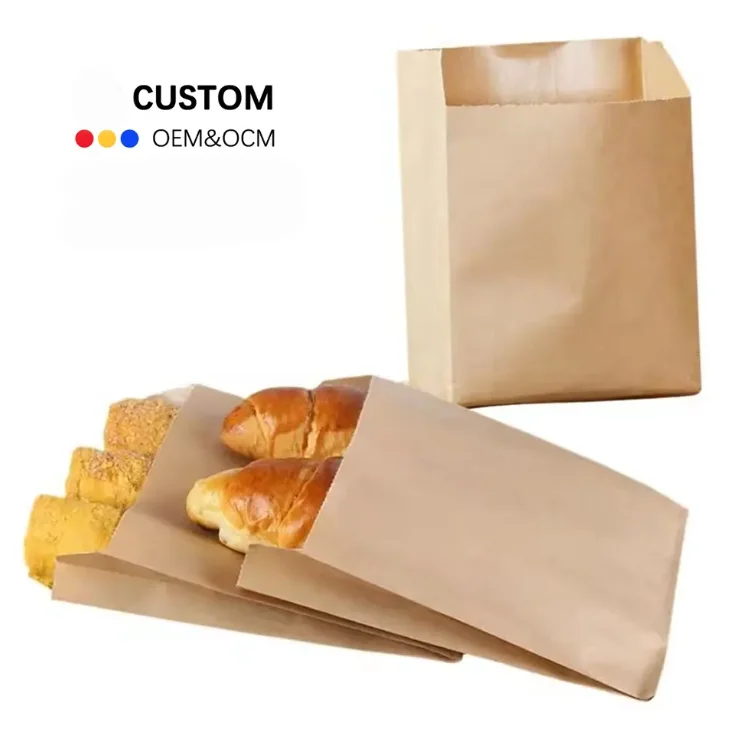 Cheap Biodegradable V Bottom Disposable Oil-Proof Kraft Paper Food Packaging Bags For Small Business