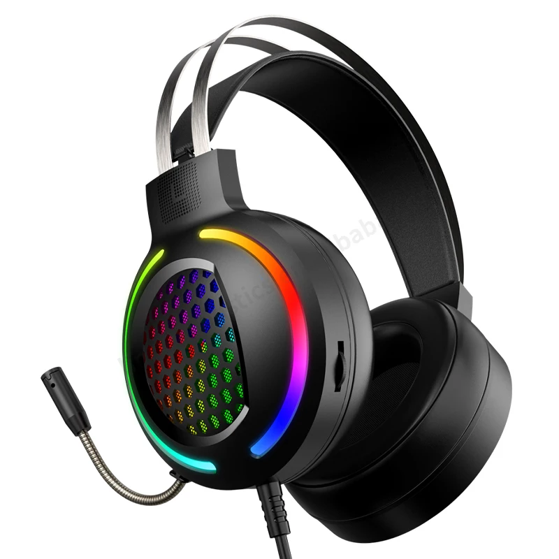 In Stock Usb wired gaming headset microphone and gaming earphone rgb light Stereo Sound Headsets for PS4 PC gamer headphone