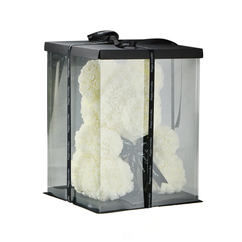 USA Warehouse Delivery Small 10 Inch 25 Cm Flower In Gift Box Lover Souvenirs Valentine Gift Ribbon Teddy Foam PE Rose Bear