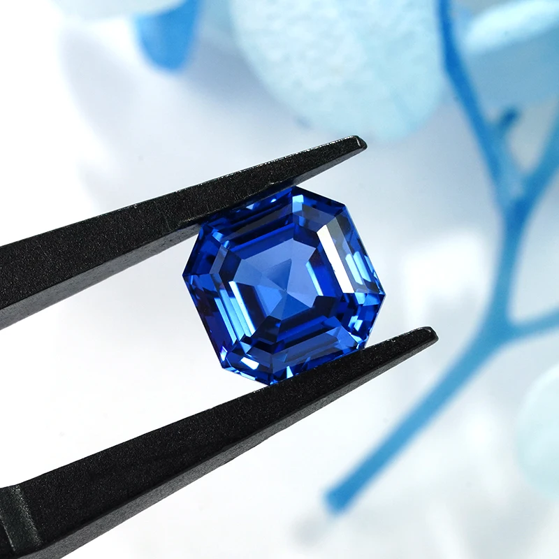 Royal blue sapphire lab grown gemstones asscher cut dark blue gemstones lab sapphire 0.5ct 1ct 5ct jewelry setting