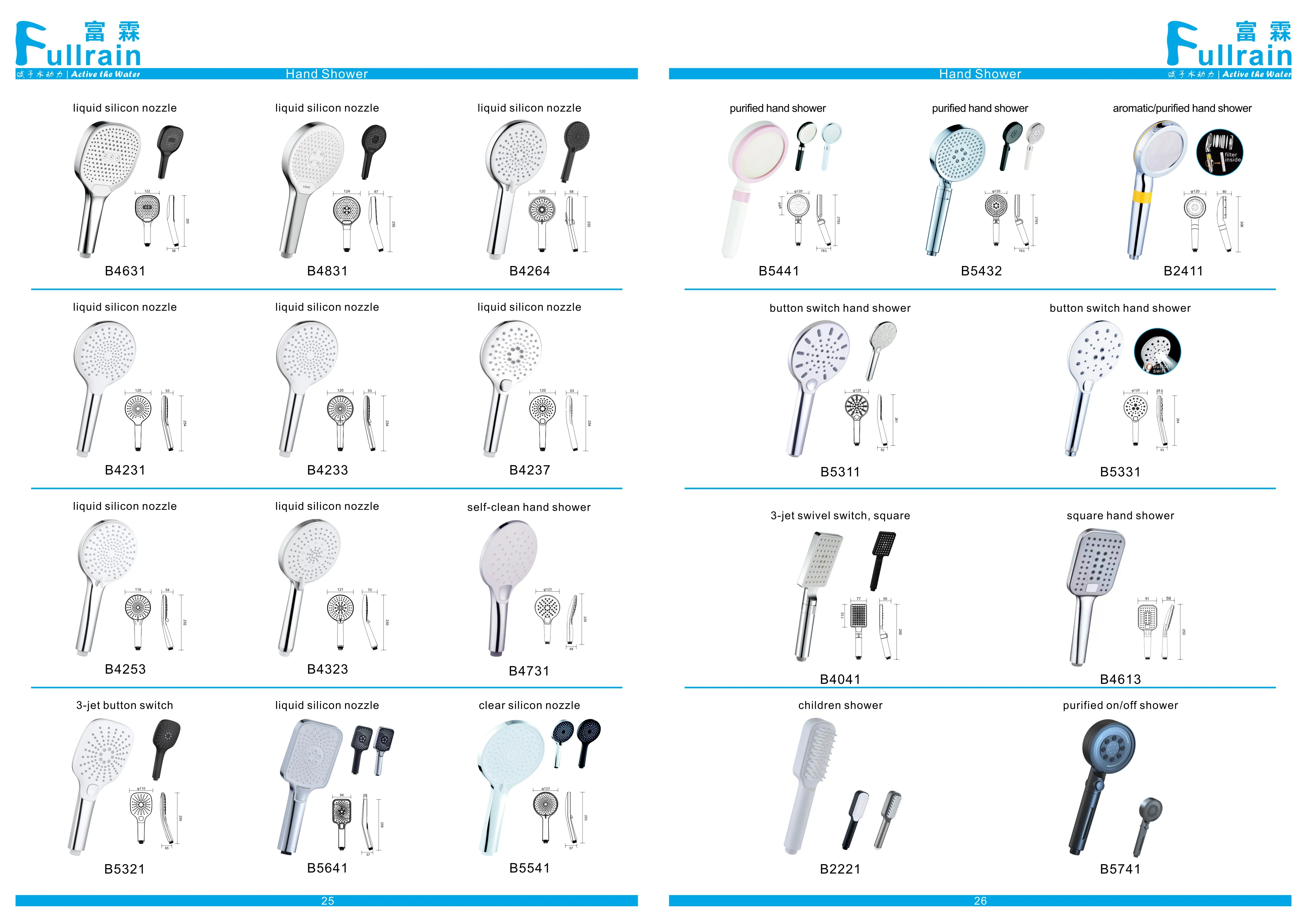 Handheld Shower Head with Hose and Brass Holder Square 3 Function Hand Held Shower Set Chrome Bracket