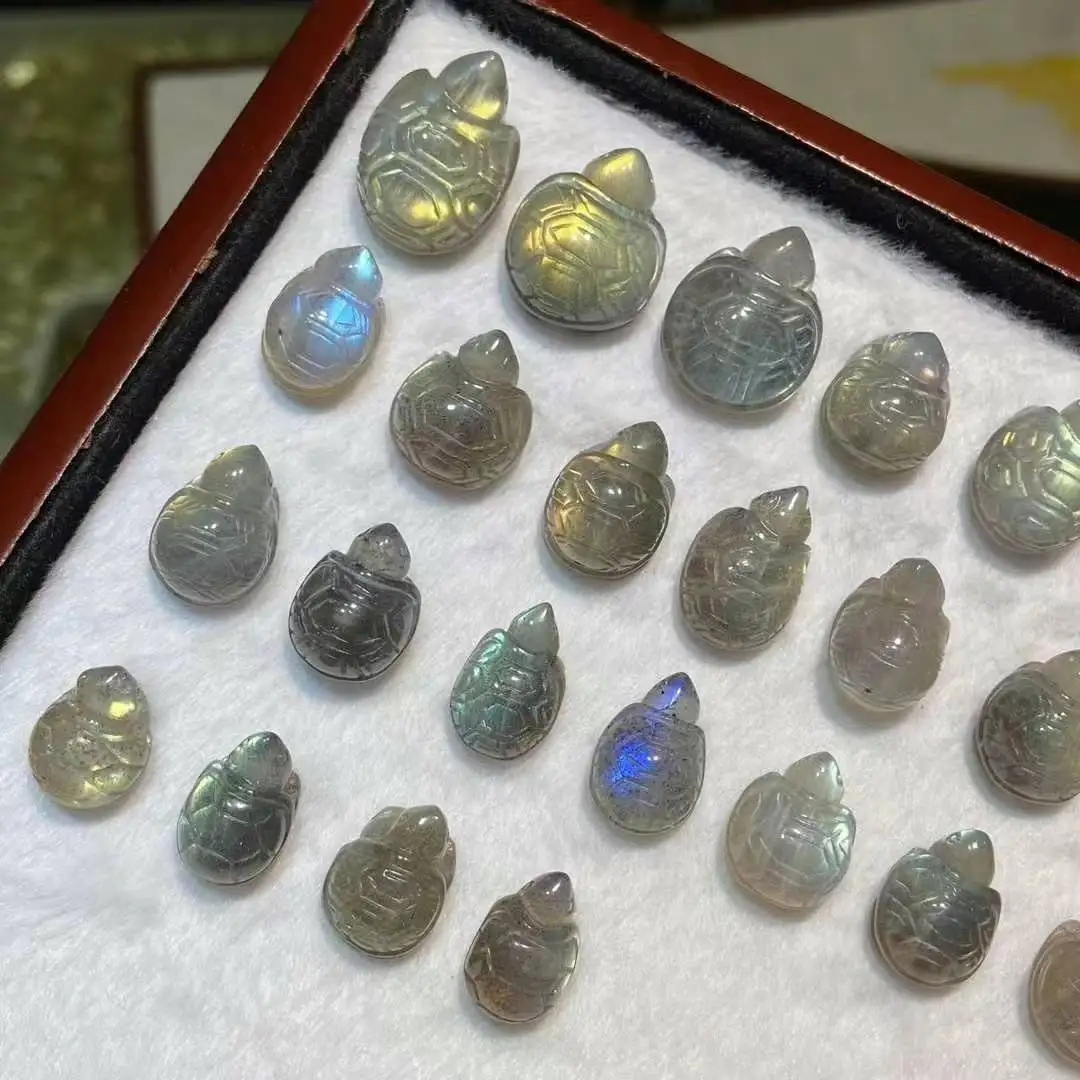 $106 Set 25 Natural Crystal Labradorite Small Turtle Carving Pieces 22*16-16*10mm Loose Stone Pendant Fashion Pendants Charms