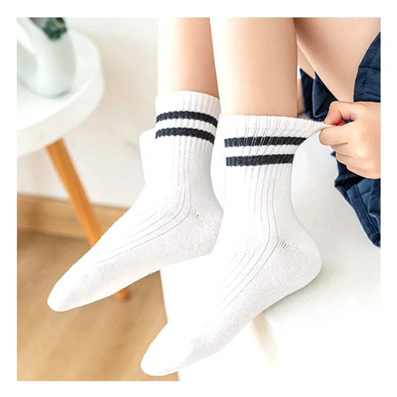 Private Logo Custom Striped Cotton Crew Socks Wholesale Kids White School Socks Manufacturers