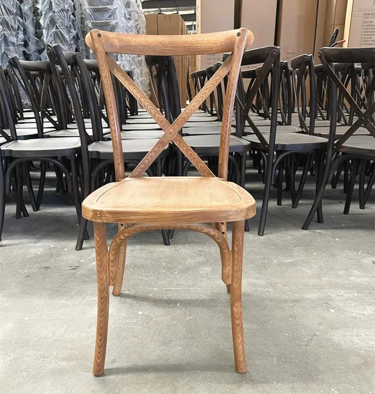 Durable Wooden Dining Chair Set Wooden Restaurant Cross Back Chairs Solid Wood Chairs for Events