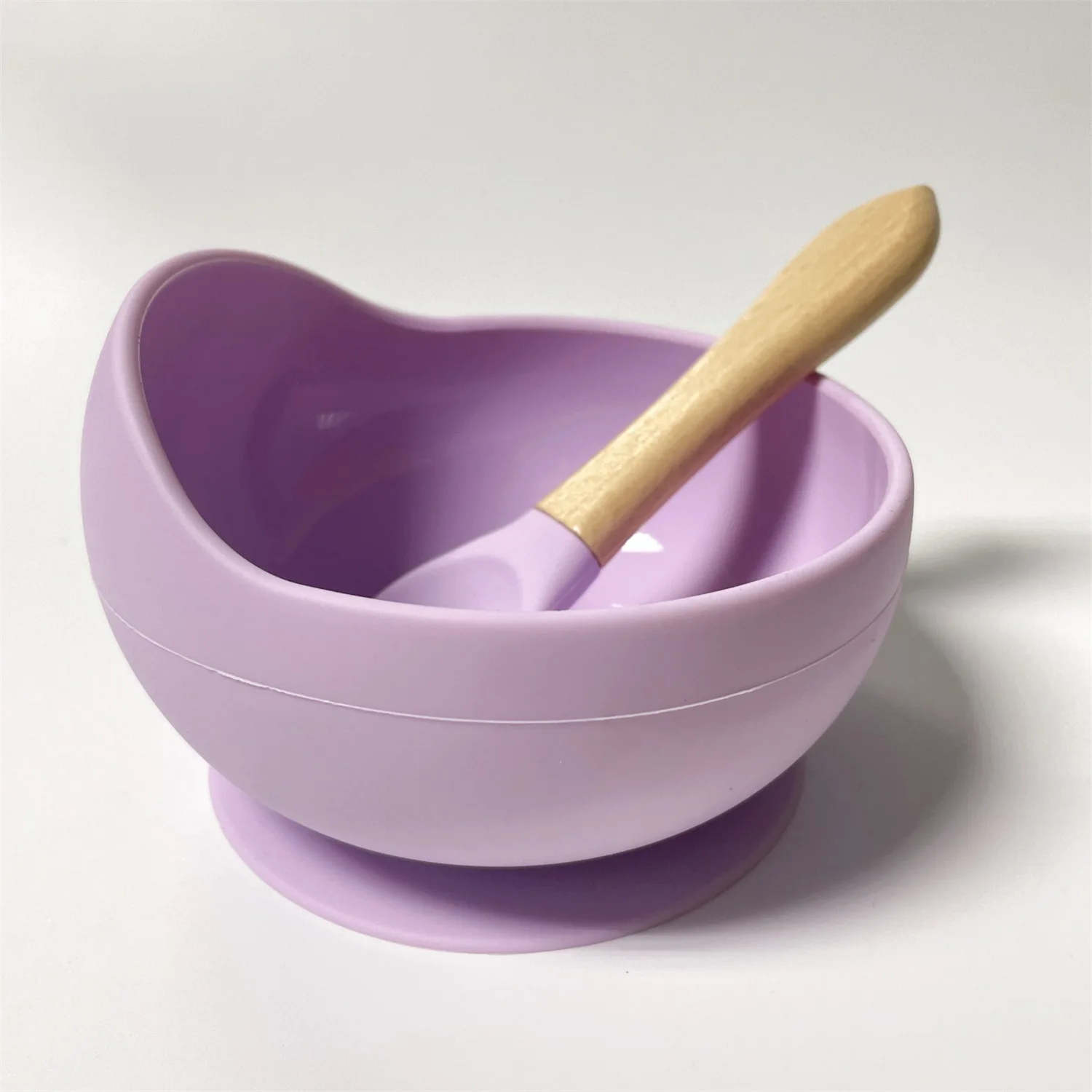 Custom High Quality Food Grade Suction cup design Silicone Baby Snail Bowl with wood handle spoon and fork