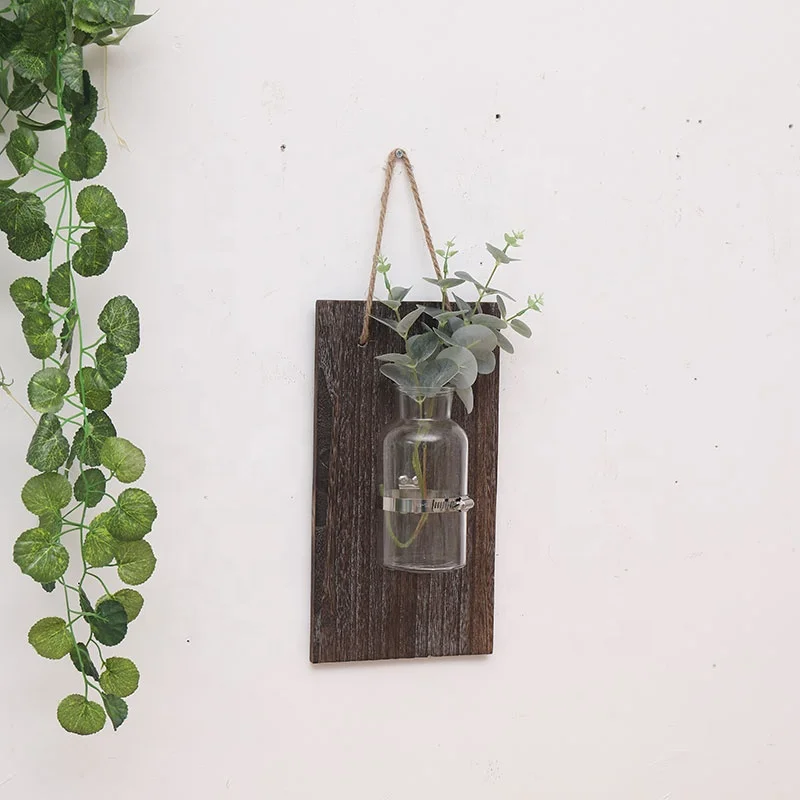 Eco-Friendly Oem Home Decor Retro Style Wall Hanging Hydroponic Air Green Plant Wood Wall Vase Wall Vase Hanging