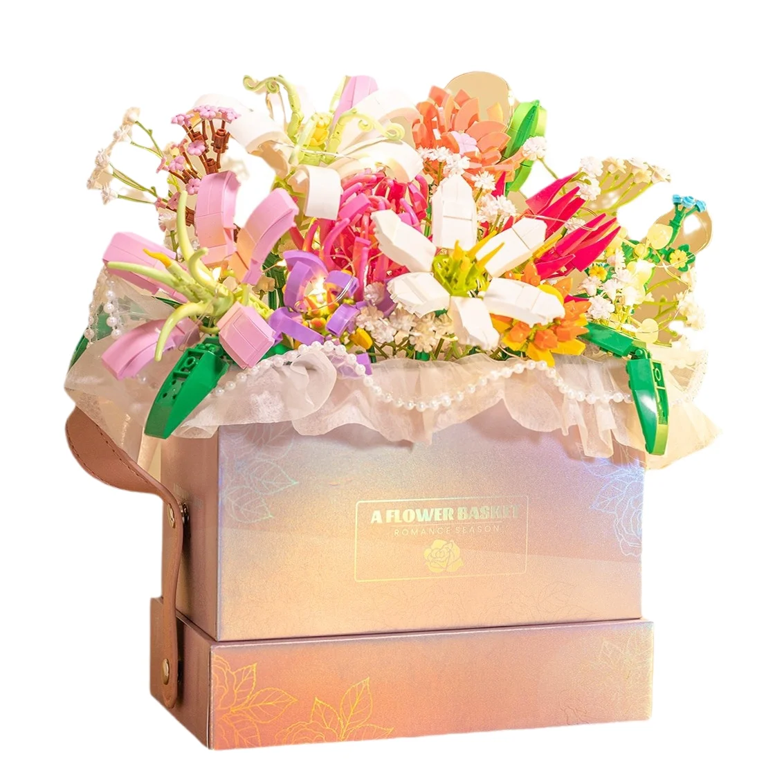 Jiefan new cross-border export DIY simulation lily flower bouquet basket set Pepsi acceptable hand withdrawal holiday gift