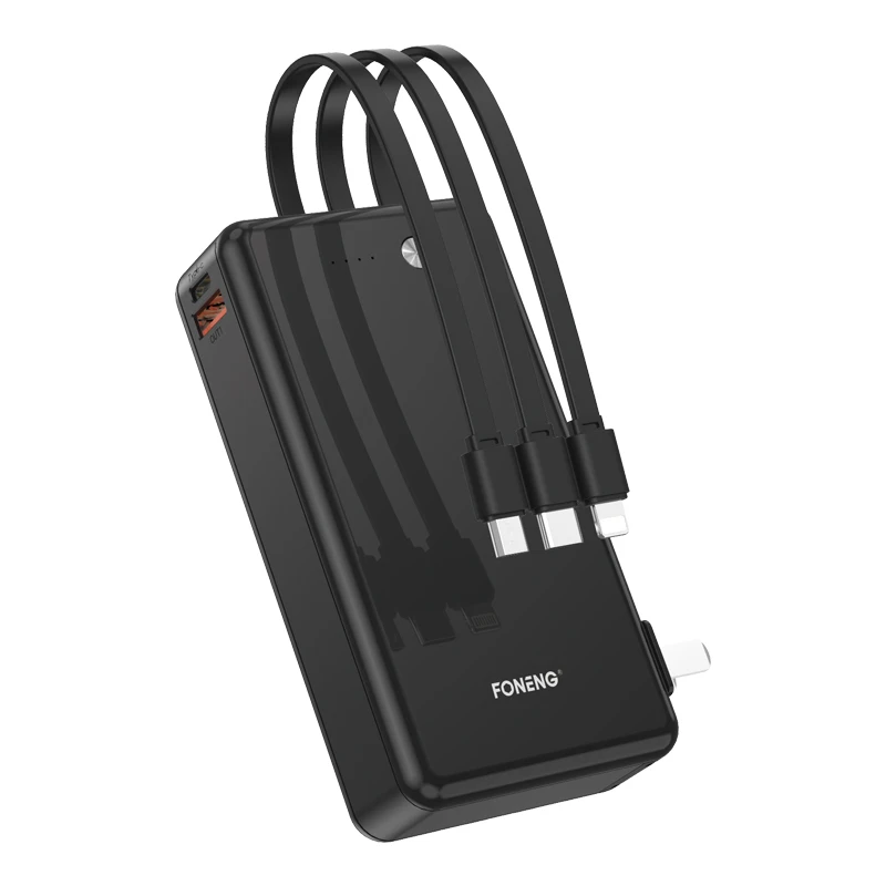 2021 Новый Дизайн Power bank 10000 мАч с 3 встроенными кабелями и портативным зарядным устройством для мобильных телефонов банки питания быстрой