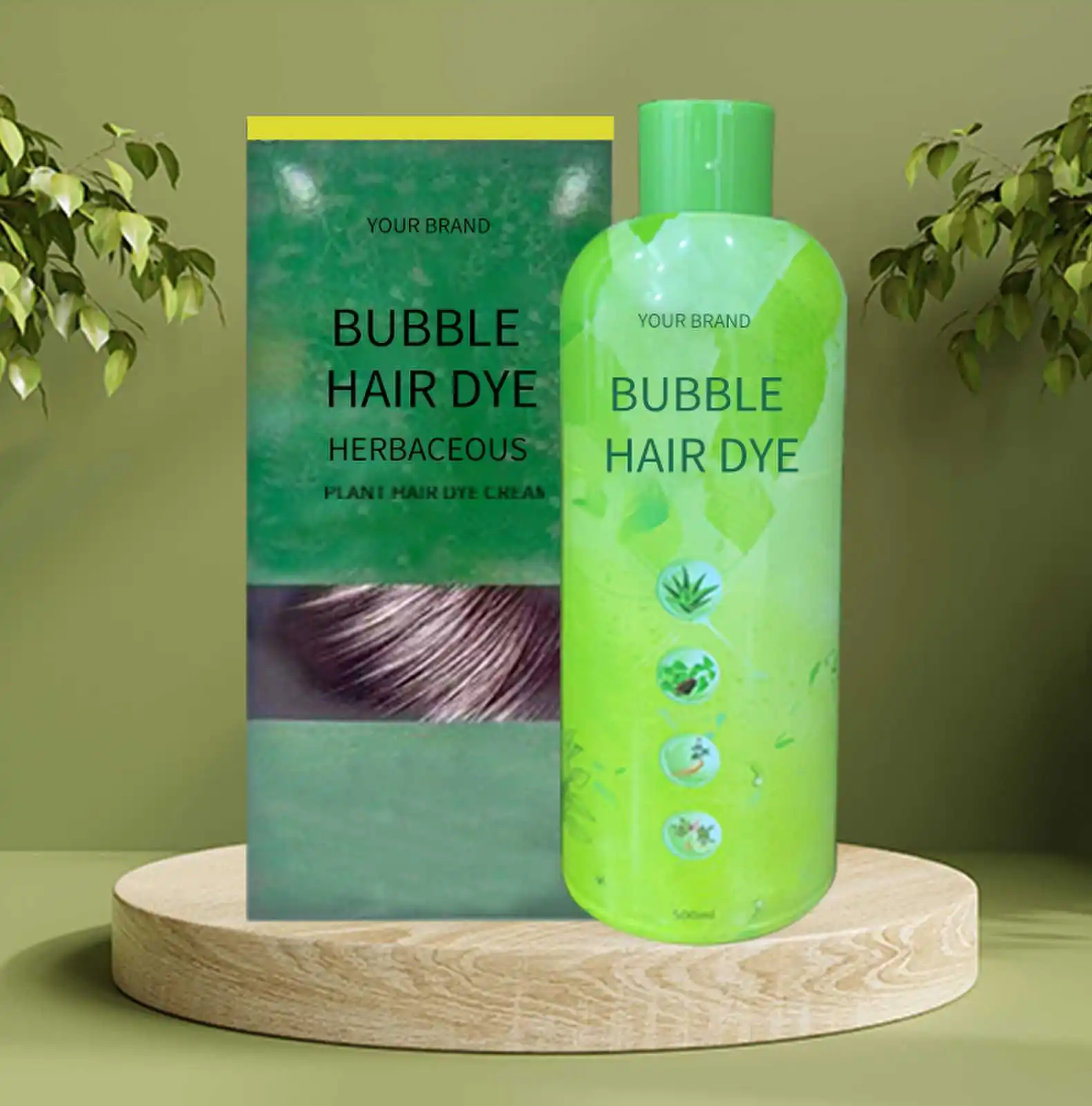 OEM Premium Ammonia Free Mousse Bubble Herbal Black Hair Permanent Plant Bubble Hair Dye Shampoo