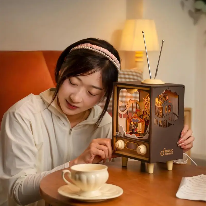 Игрушки Robotime Rolife AMT01 Sunset Carnie Music Box DIY миниатюрный дом 3D деревянные пазлы для взрослых