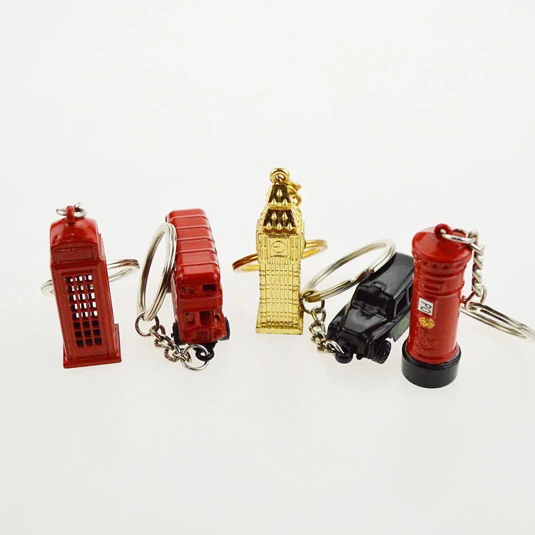 Metal Craft Mailbox Keychain Fire Truck Tourist Souvenir Keychain Alloy Light Keychain Opp Bag +card+ Carton Box 5 Color YL