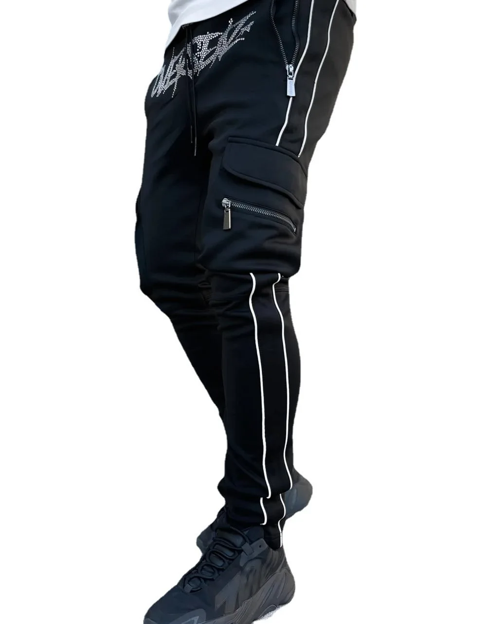 Gulidd New arrival autumn elastic waist cargo pants long trousers reflective casual workout pants