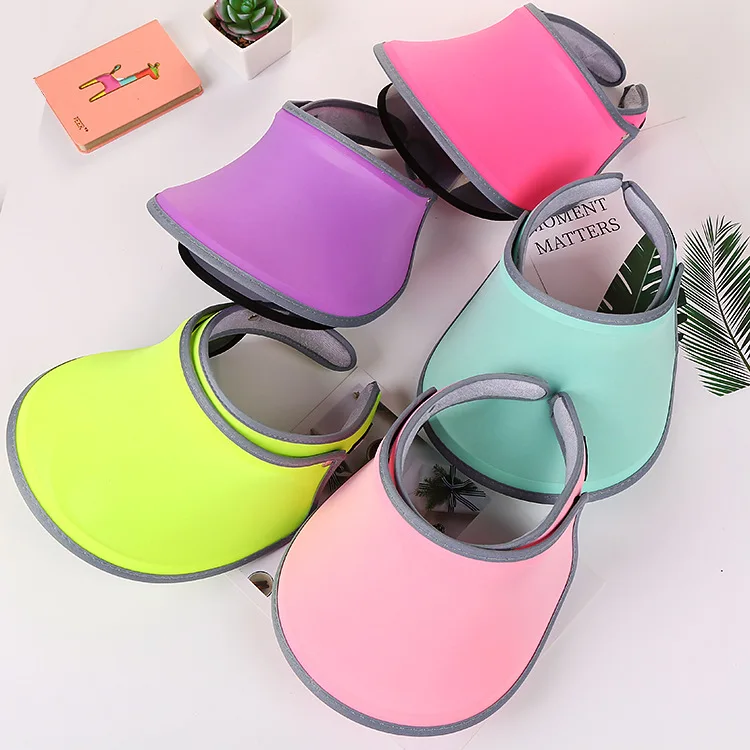 Custom Logo Sun Visor Caps Summer Candy Plastic Hats Multicolor Empty Top Hat