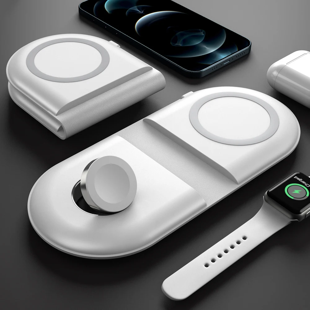 Folding Magnetic 2 in 1 Wireless Charger Dock 15W Fast Charging Pad For 13 12 Pro Max Duo Chargers For Watch Series AirPods 2 3