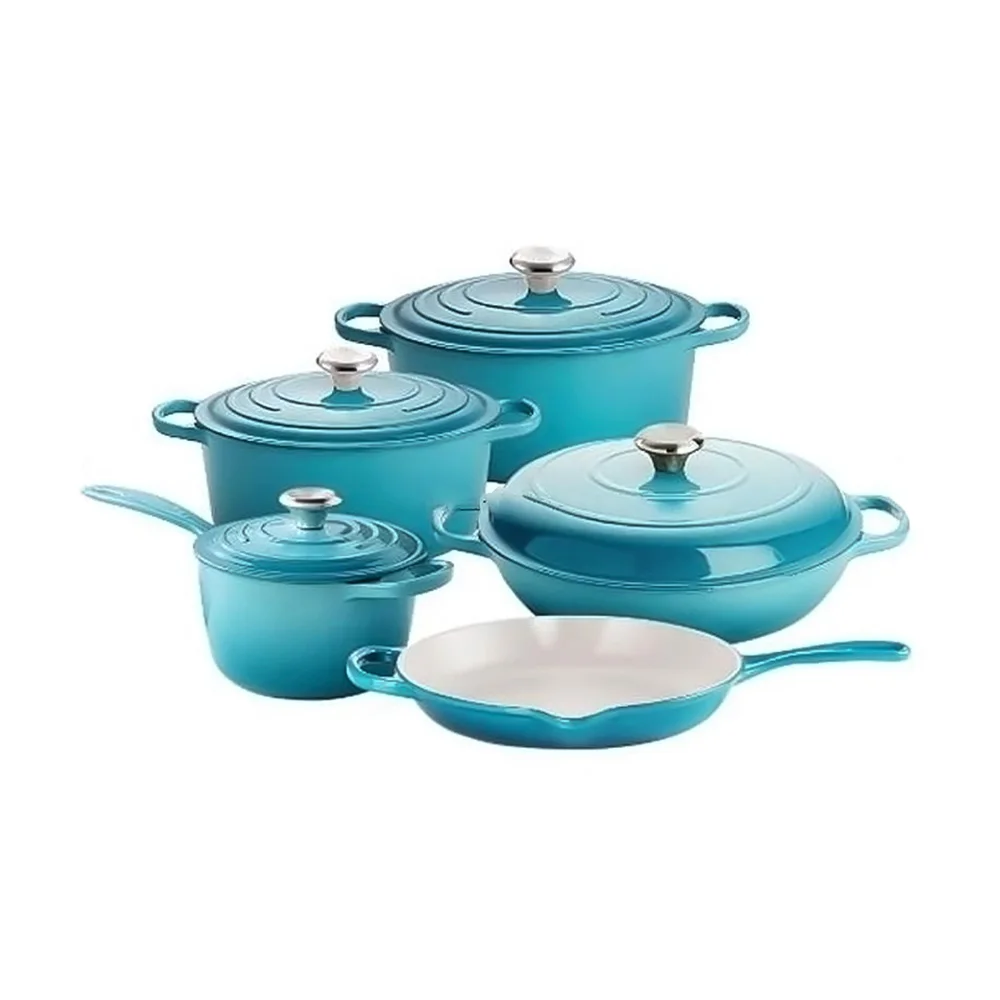 Beautiful cast iron enamel pot set combination 5 sets of multi-functional enamel pot general use  factory wholesale