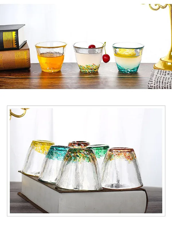 Reihey Glass Sake Cup Japanese Cuisine Glass Tableware Colored Glass Cold Drink Cup 1pc