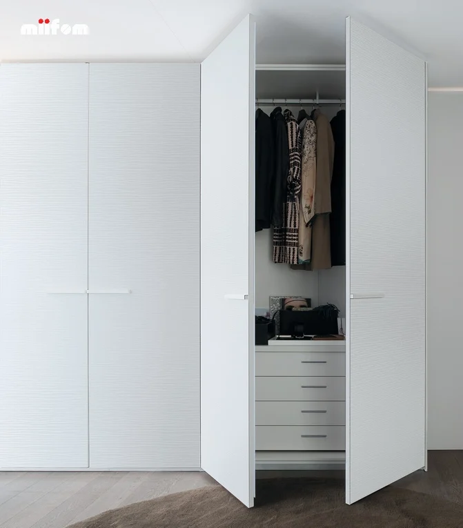 PET White Minimalist Overall Swing Door Custom Wardrobe Closet Bedroom Furniture