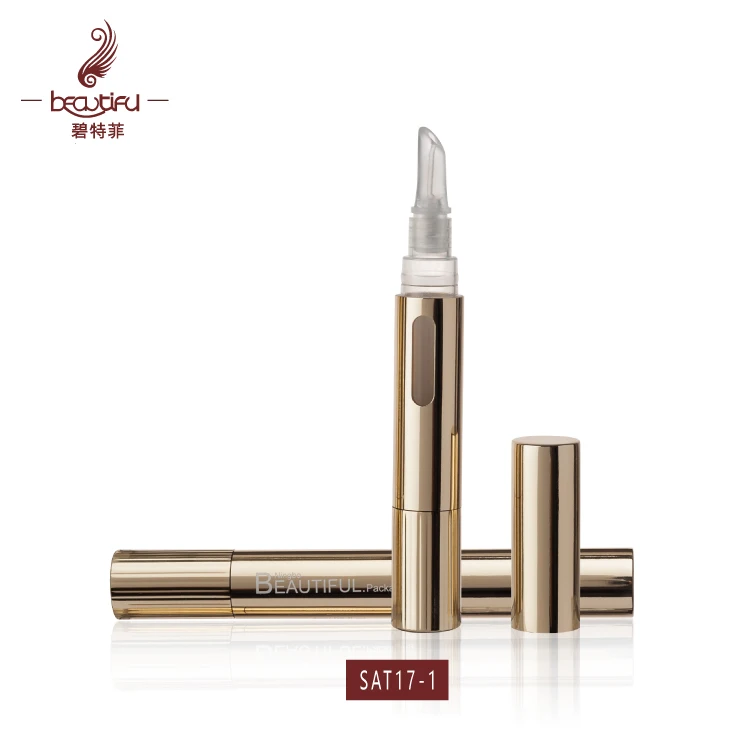 2ml 4ml  Empty aluminum shiny gold twist pen with various brush for concealer,lip gloss,nail polish,teeth whitening,cuticle oil
