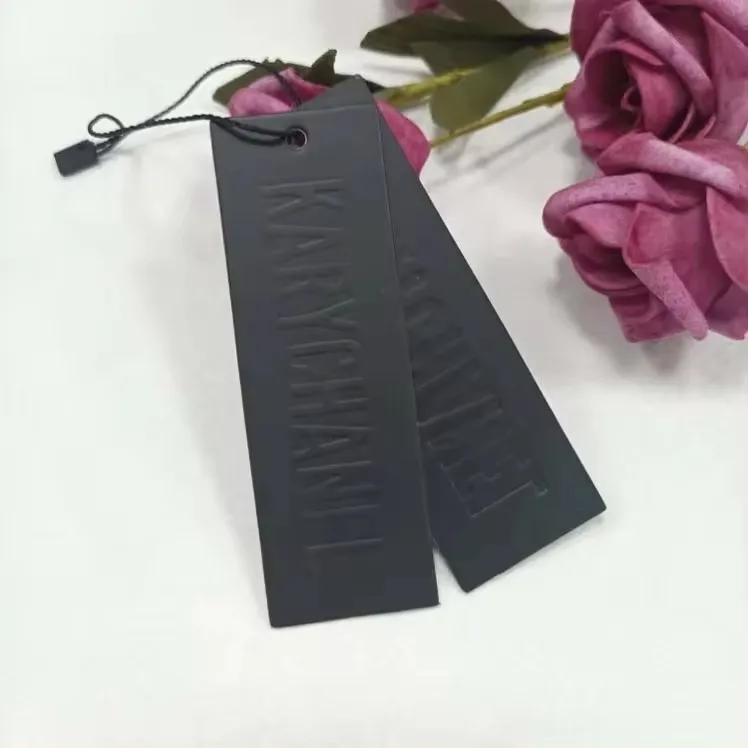 Custom Black Knotted Strings Hanging Clothe Personalized Print Name Paper Luxury Swing Tag For Clothing Hangtag