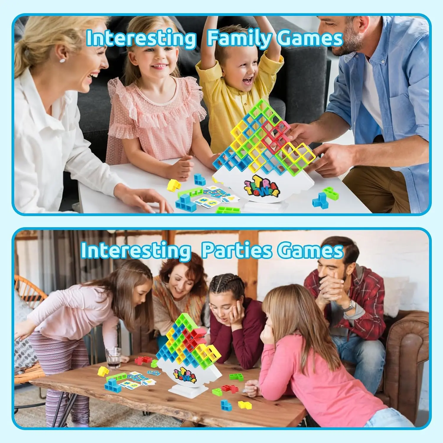64Pcs Tetra Tower Game, Stack Attack Family Board for 2 Players Family Games, Building Blocks Stacking Balance Games
