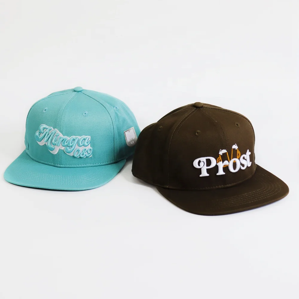 3D Embroidery Logo Custom 6-Panel Flat Brim Snapback Cap Hat