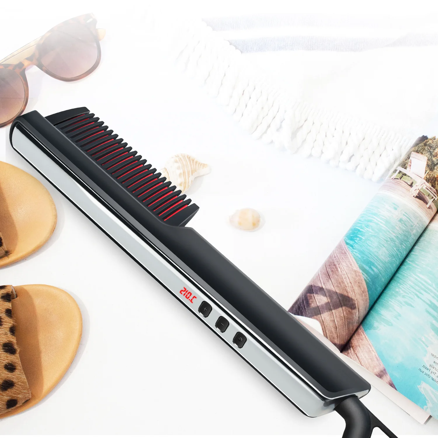 New LED display negative ion hair straightener household curling and straight dual-use beard and straight curling comb