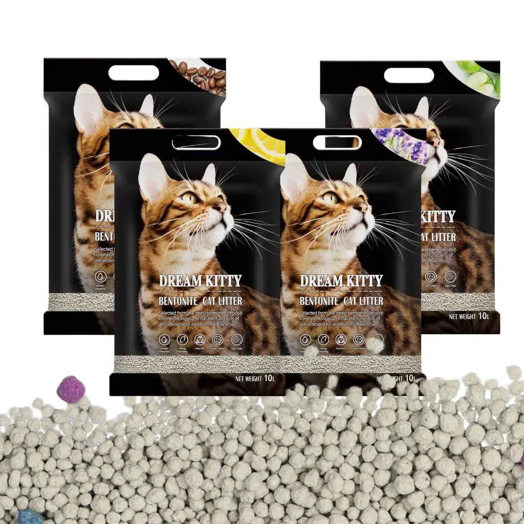 Custom Premium Colour Granule 100% Natural Mineral High Absorbency Dust Free Odor Control Ball Shaped Bentonite Cat Litter