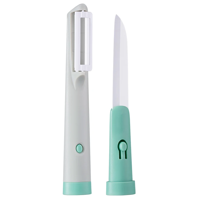 Kitchen Gadget Portable 2 In 1 Ceramic Paring  Peeler Knife