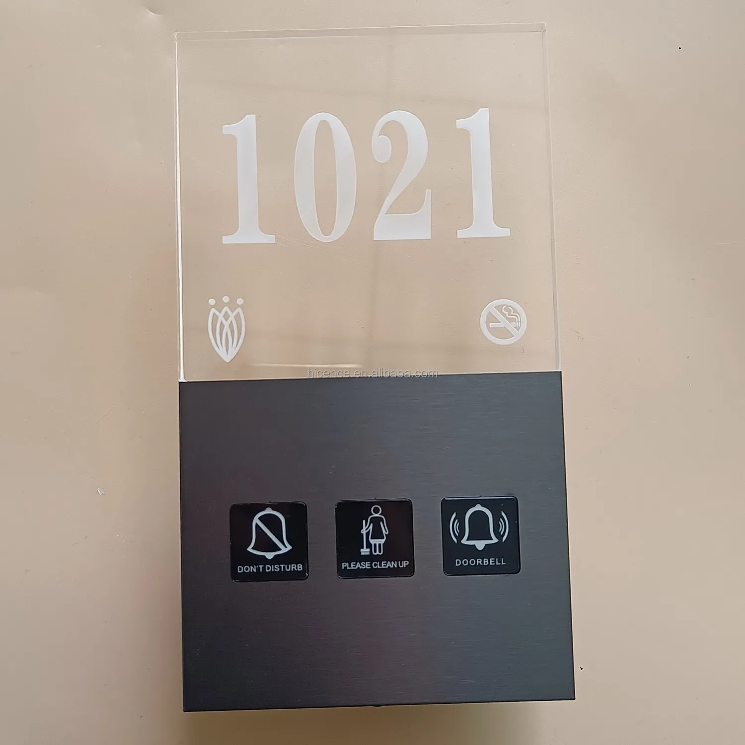 Newest 110V-220V transparent acrylic room number signs doorbell doorplate with DND for hotel guest room
