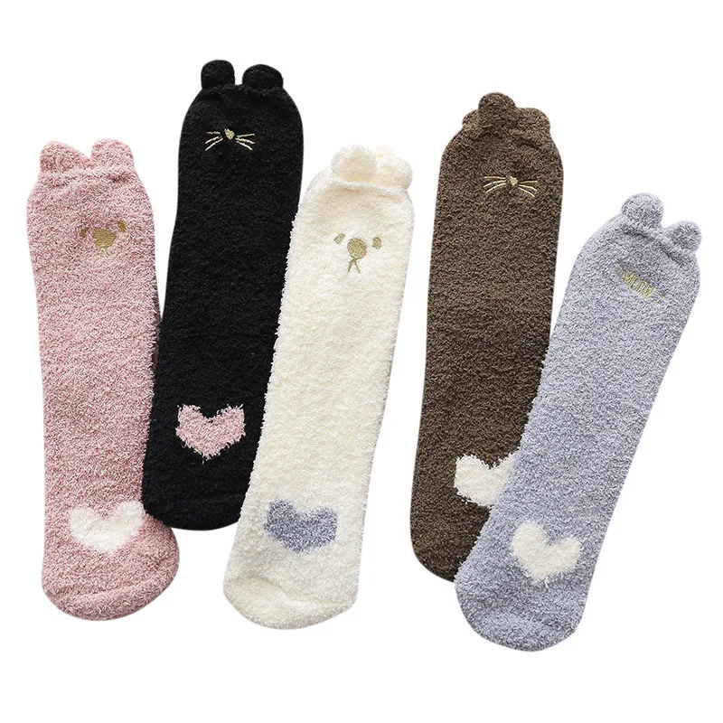 Custom designer coral fleece cat anime socks warm winter fuzzy cozy socks for women