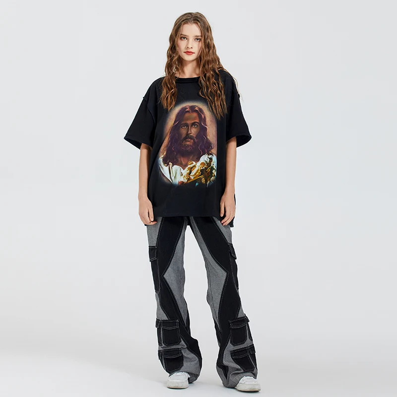 OEM customize high quality heavyweight 100% cotton printed oversize t shirt men loose fit tee