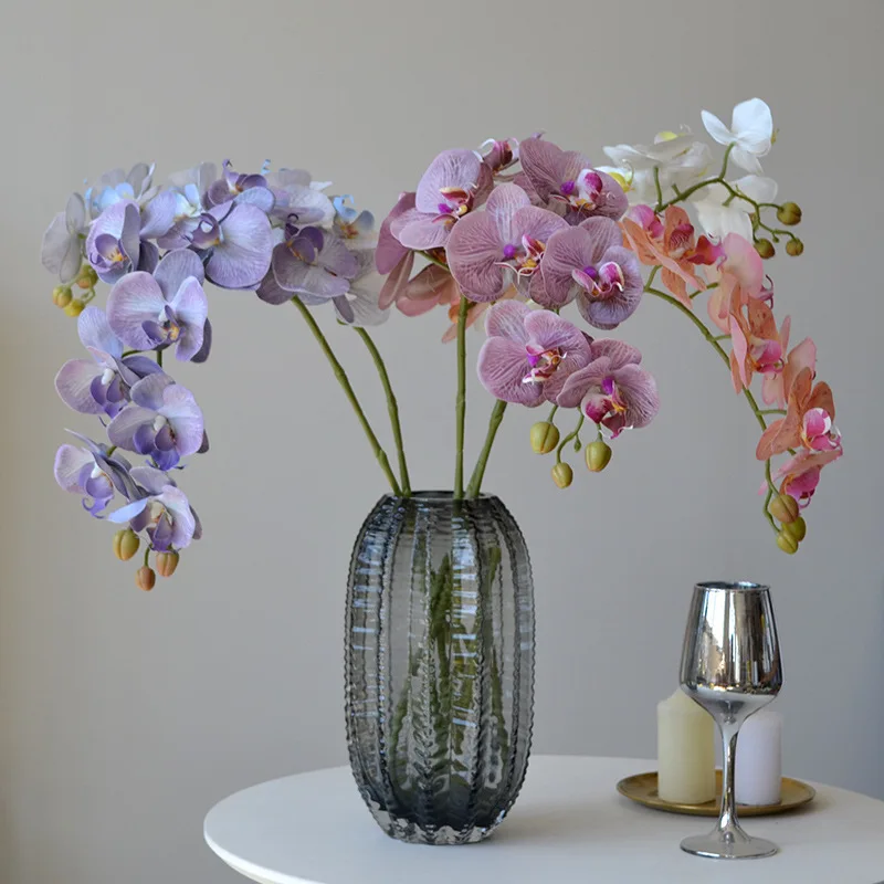 Wedding Home Decoration Orchid 9 Heads Latex Coated Real Touch Orchid Artificial Flowers Phalaenopsis Butterfly Orchid Flower