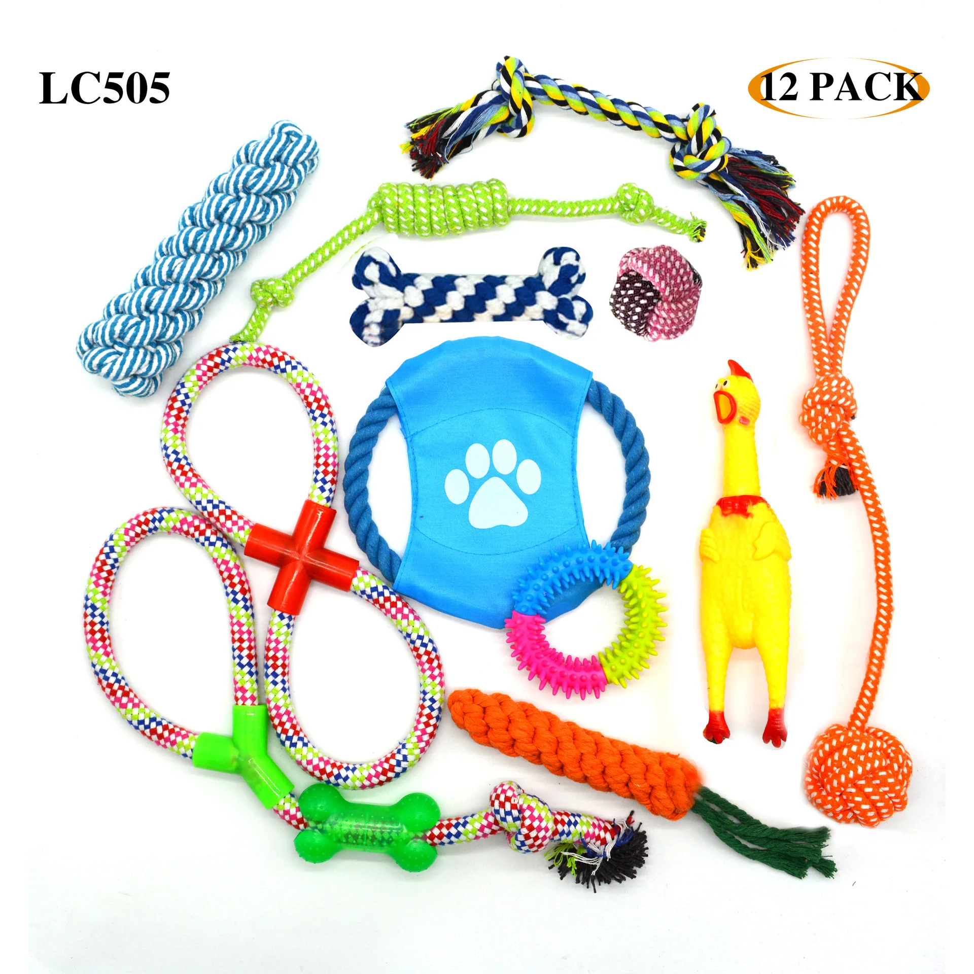 Support Drop shipping Wholesale Colorful 12 pack Dental Custom Cotton Durable Rope Dog Chew Set Pet Toy for Dog Tooth Cleaning
