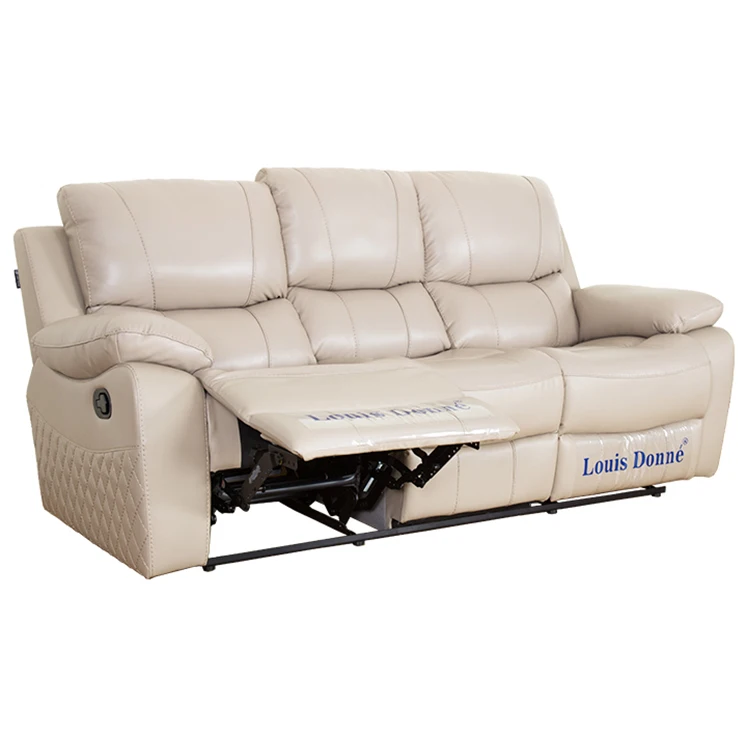 China Canape de salon 3 places cuir Beige Leather 3 Seat Couch Living Room Recliner Sofa