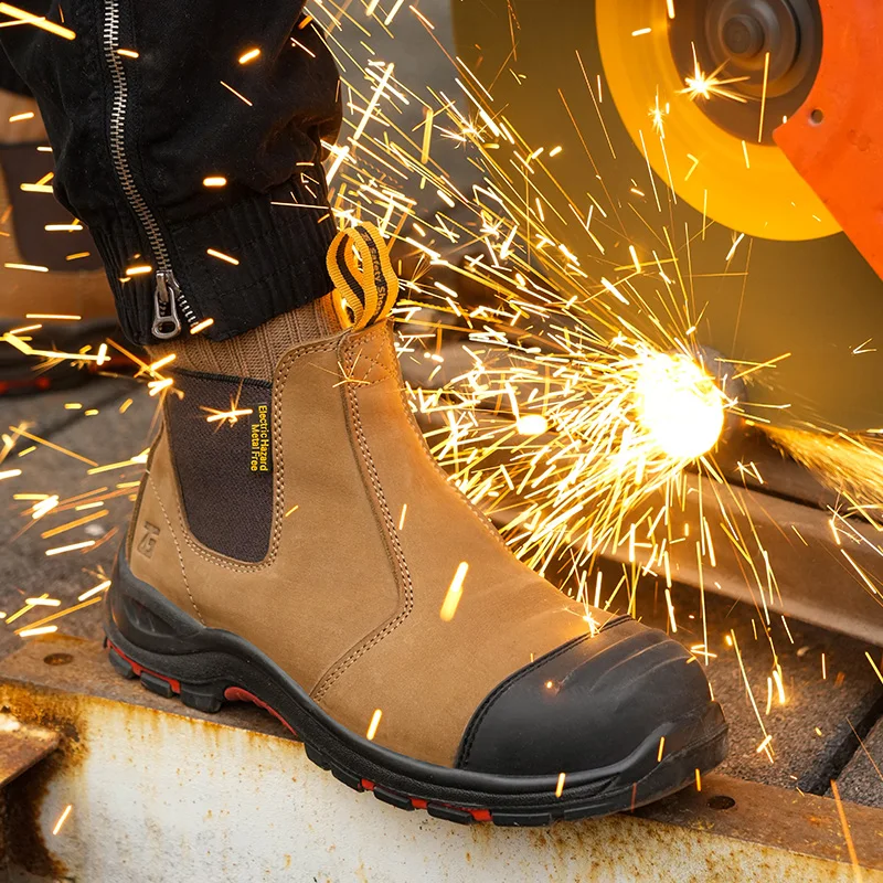 ZG high quality dark brown Crazy Horse PU And Rubber Sole Work Boots men, Anti-piercing  puncture-proof work Safety Shoes