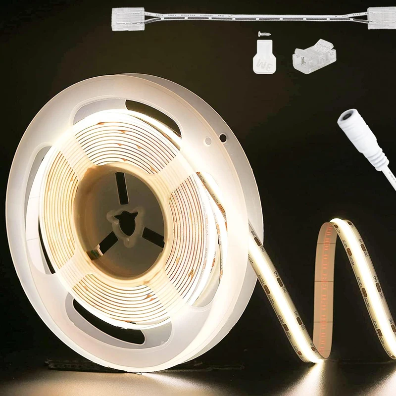Dual Color Temperature Light Emitting Diode Cob Led Strip DC12v 24v 608LED 12w Dimmable ip20 Dual Color Cob Strip Lights