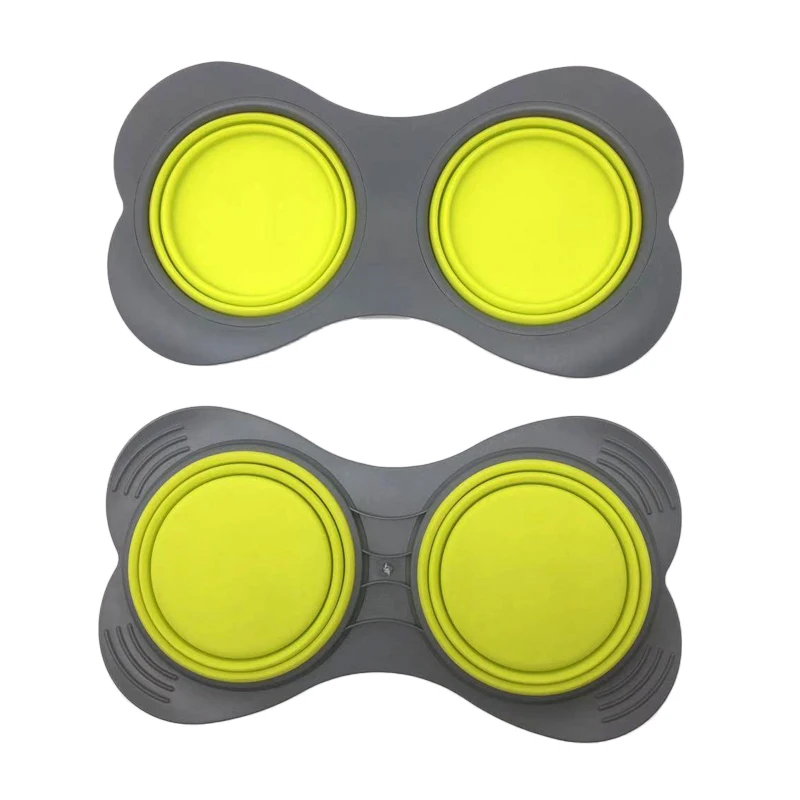 Складная Силиконовая дорожная миска для питомцев с зажимом, милая силиконовая переносная миска в форме кости для собак и кошек