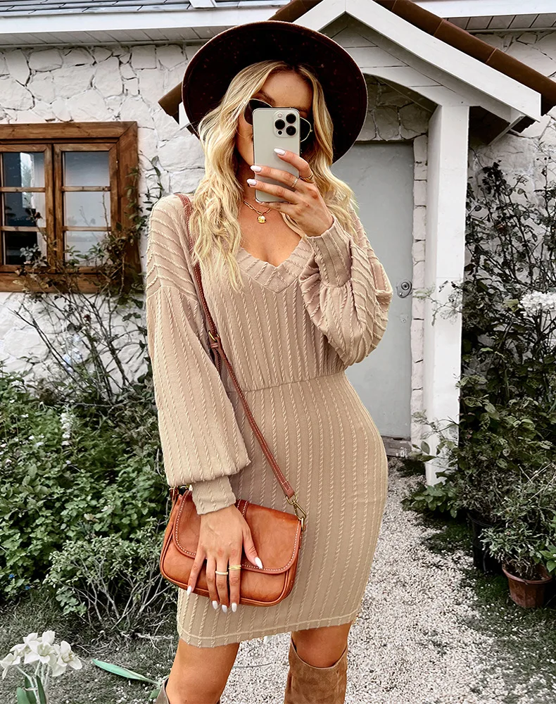 New Design Women Casual Skirt Formal Warm Office Lady Teacher Knitted Winter Sweater Dresses