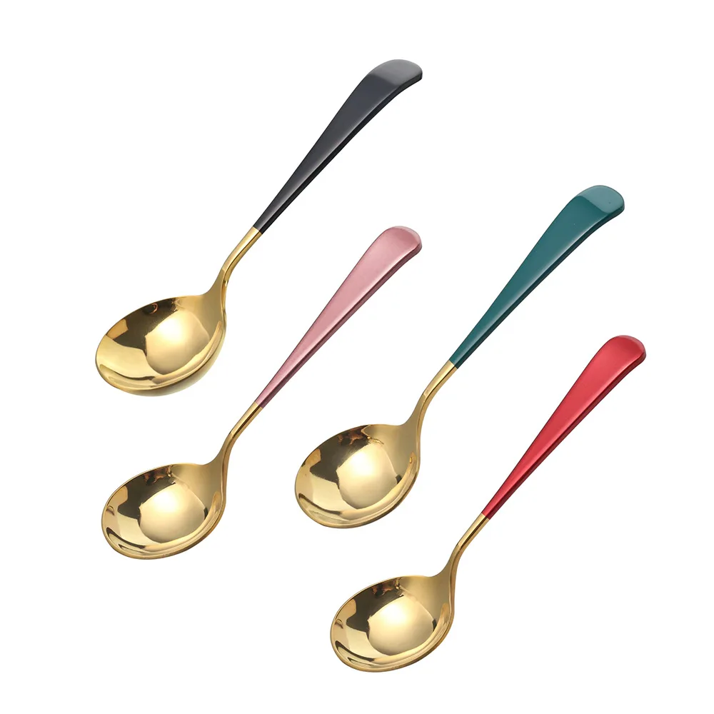 Wholesale Mirror Polish Colorful Handle Round Spoon Kid Steel Spoon Titanium Coffee Cupping Spoon