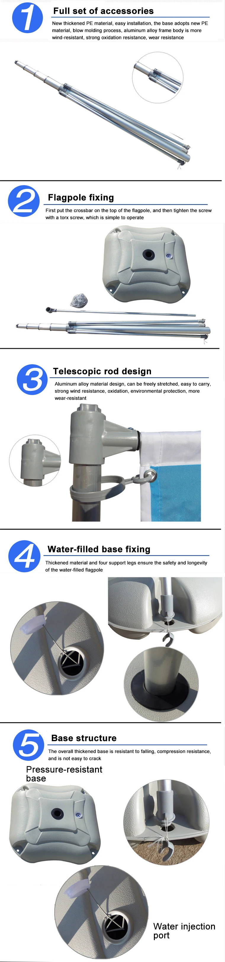 Outdoor Banner Advertising Promotional Display Water Injection 5M 7M Telescopic Giant Waterbase Flagpole rectangle square Flag