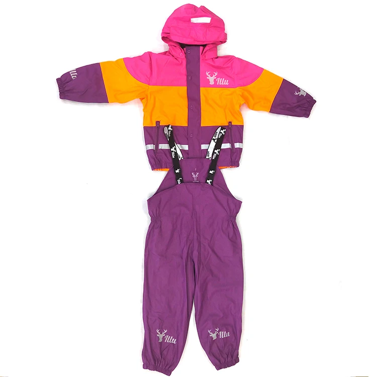 Outdoor waterproof children rainsuit full body 100% PU  clear kids rain suit