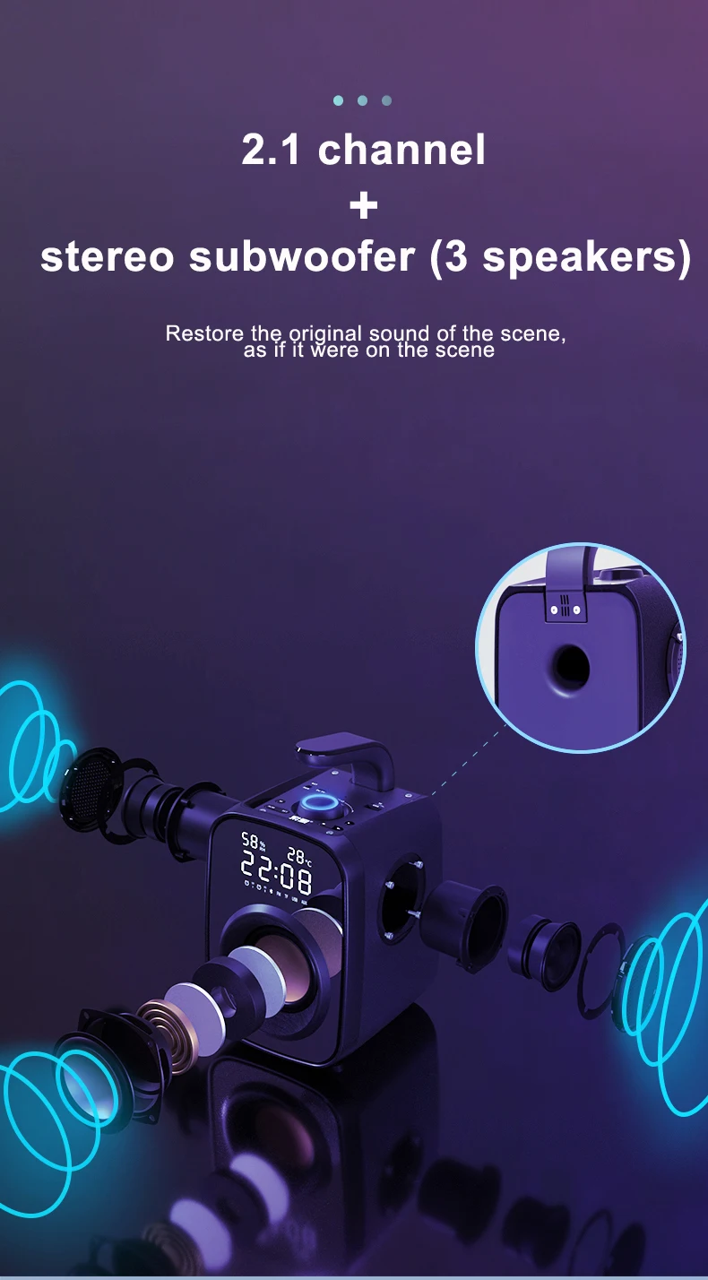 Soaiy Sh25 Hifi Sound Quality Bt Speaker High Power Heavy Bass Mirror Led Large Screen Display Stereo Subwoofer Mini Speaker