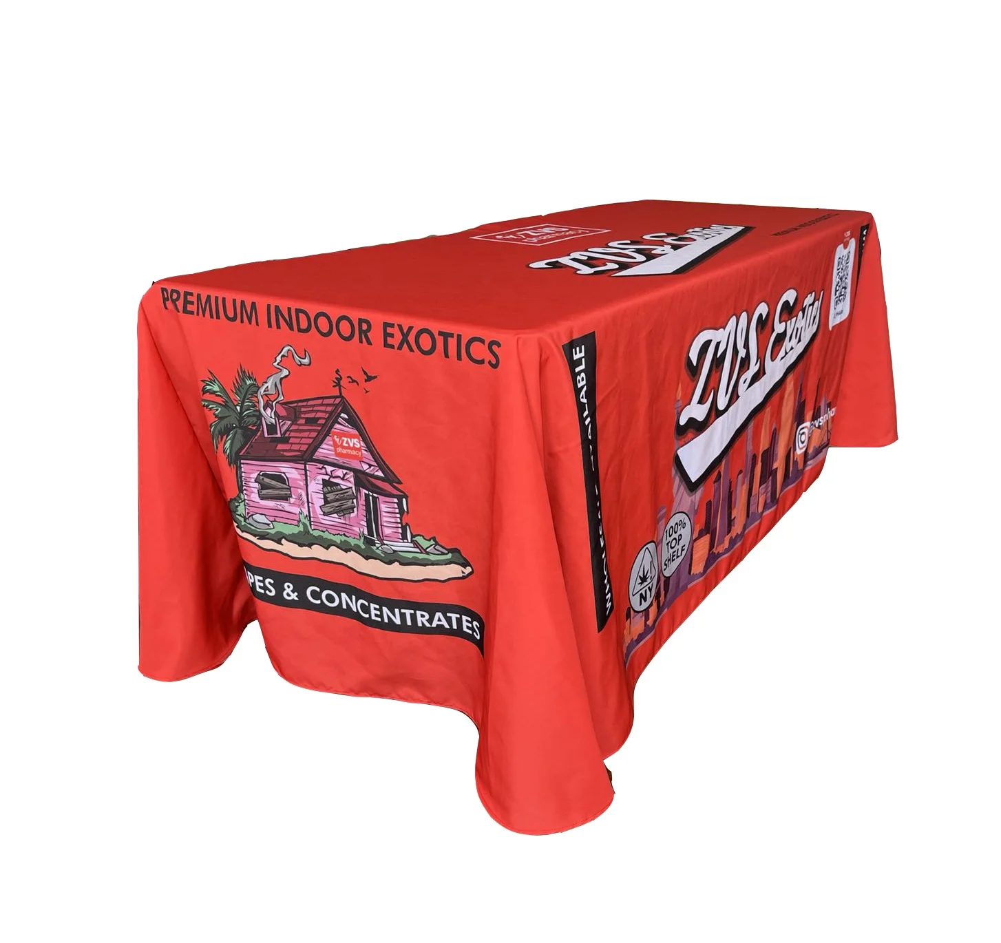 Any Design And Color Customized Table Cover Advertising Display Table Cloth With QR code