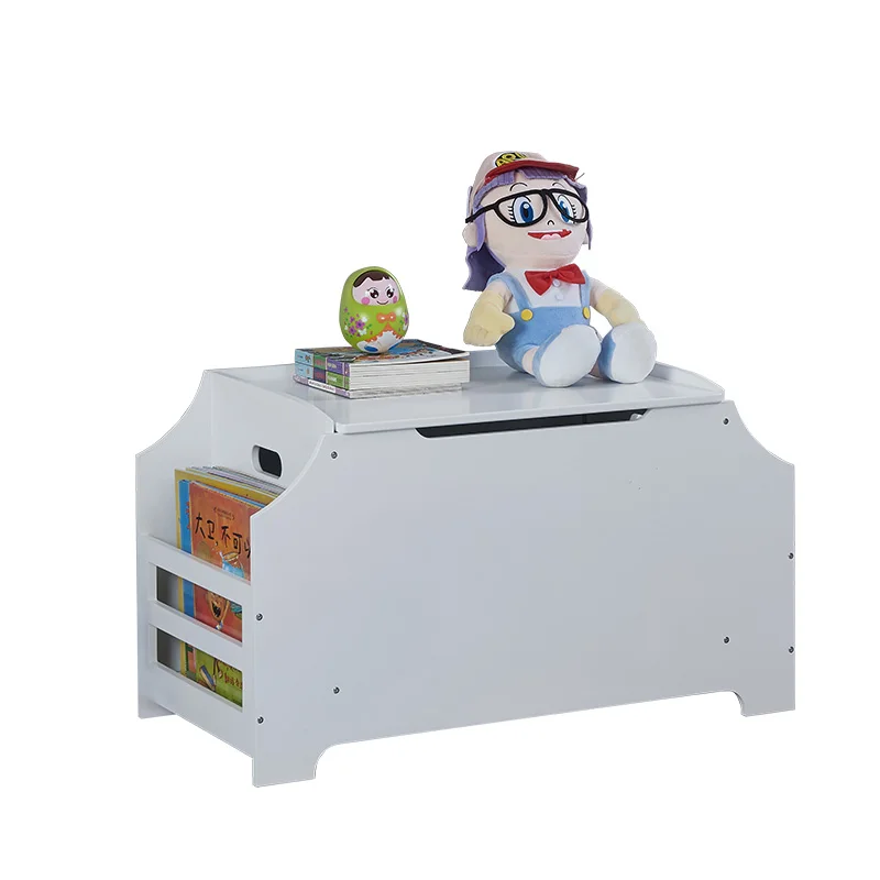 Personalized Toy Box Wooden Storage Chest with Storage Bookcase Top White Toy Box for Kids