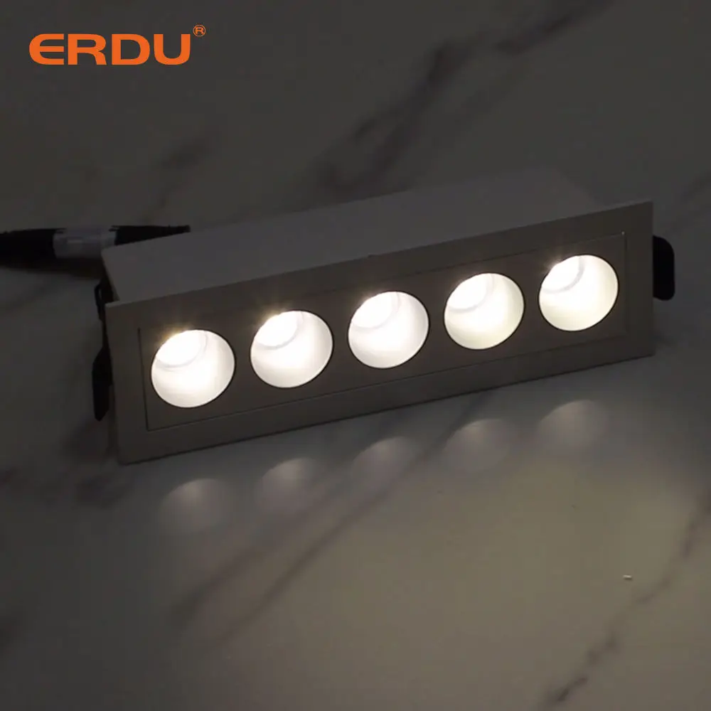 ERDU LED Rectangular Recessed Aluminium Spotlight 1/2/3/4/5/9/10/15 Heads Recessed Linear Light Led Ceiling Lamp Led Downlight