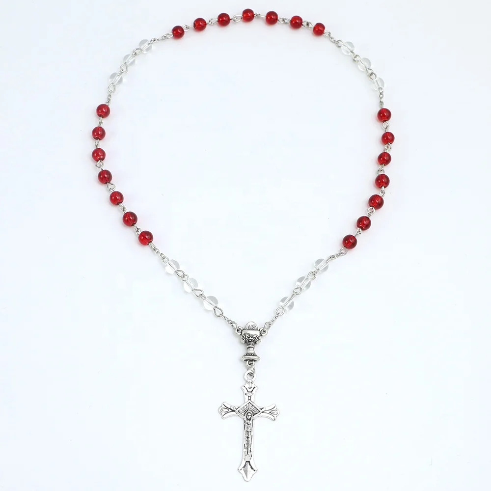 33 Red and Clear 6mm Glass Beads Car Rosary