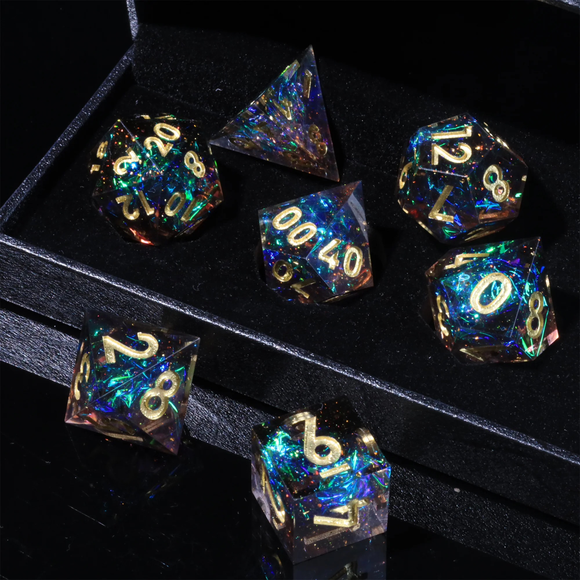 MINI PLANET Colored Galaxy DND Dice Set Polyhedral Resin Dice  with Sharp Edges For TRPG Wholesale Custom DND Dice Set Games