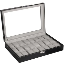 wholesale luxury pu leather watch jewelry organizer box custom logo black watch jewelry box with mirror