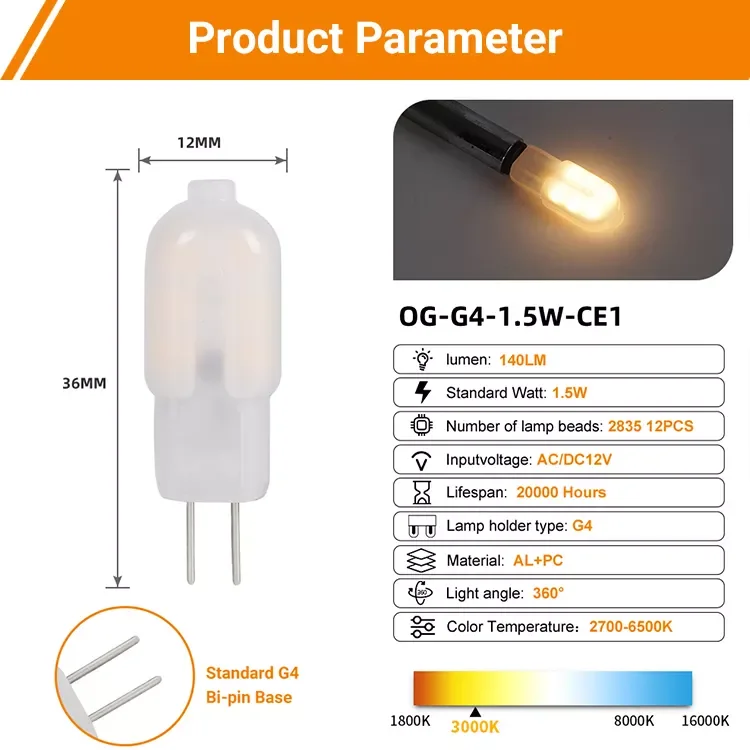Chinese factory G4 AC/DC 12V LED bulb high brightness high quality low price mini LED bulb