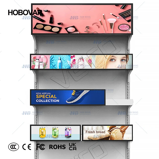 Indoor Commercial Use Wall Mounting Split Screen Shelf Display for libraries market Stretch Bar Lcd Advertising Machine